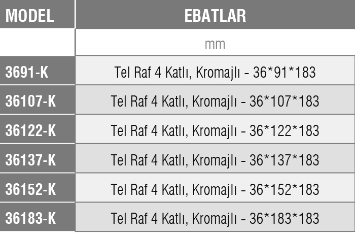 36-K-  Tel İstif Rafı /KROMAJ